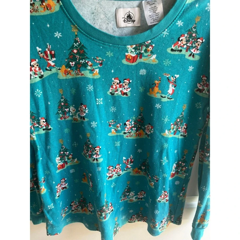 Disney Store Womens NWOT Holiday Christmas Tree Mickey Minnie Print Pajama Set S - Picture 3 of 8